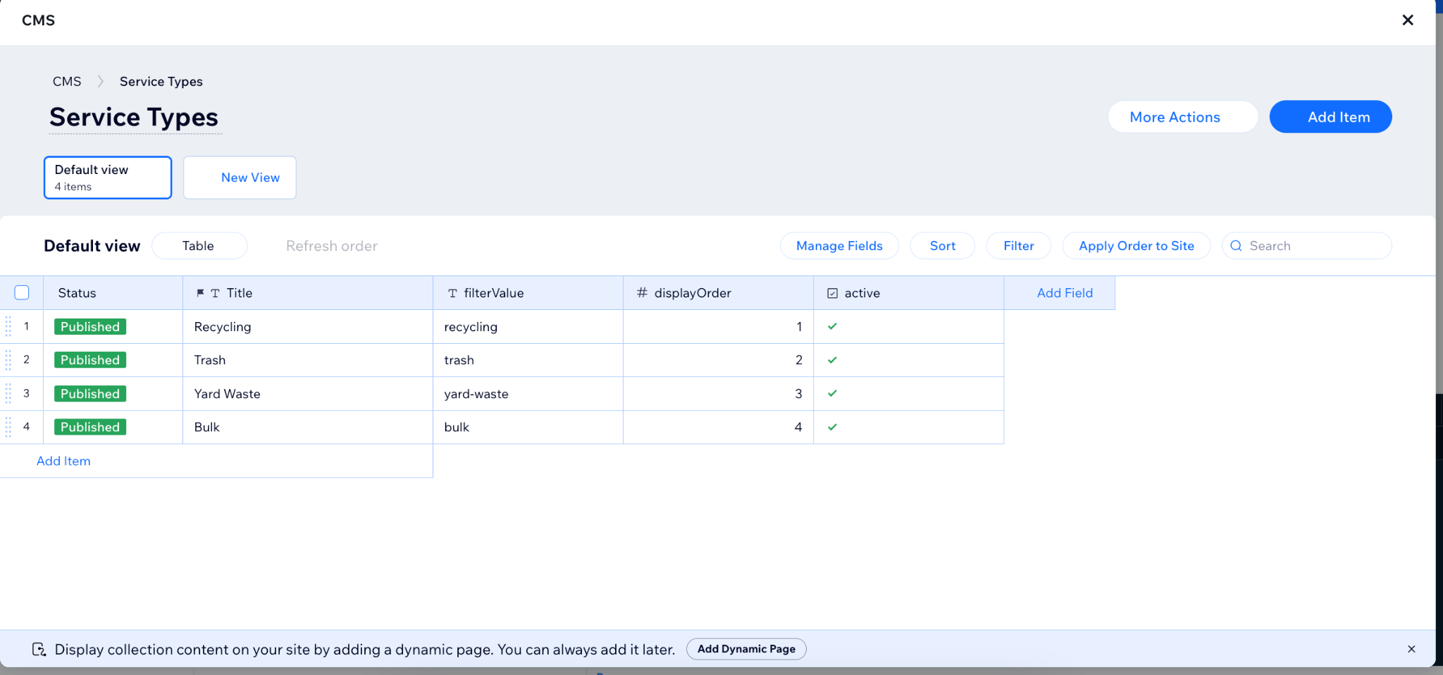 RecyclePal service types CMS collection