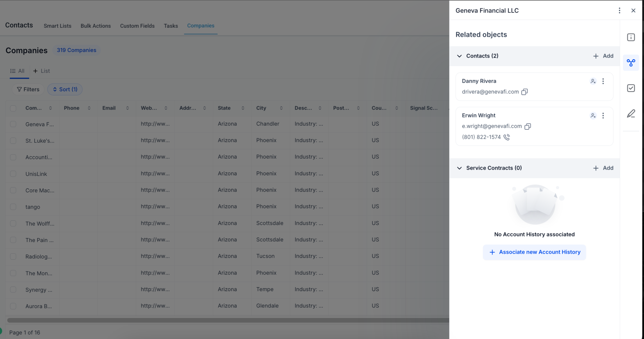 TCO company record with relationship associations